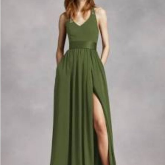 V Neck Halter Gown with Sash- Vera Wang Bridesmaid - Picture 1 of 4